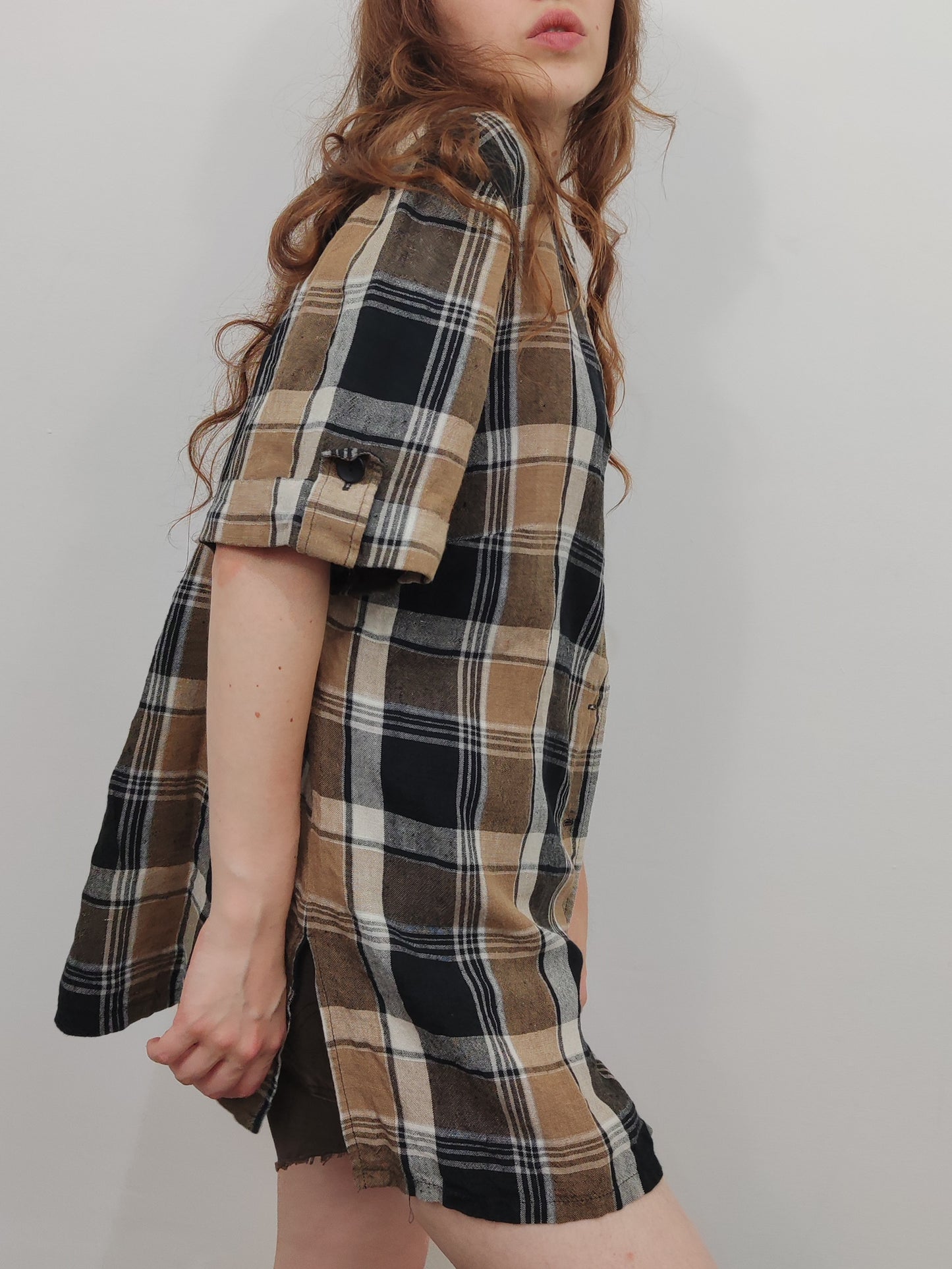 Vintage Checkered 100% Linen Shirt