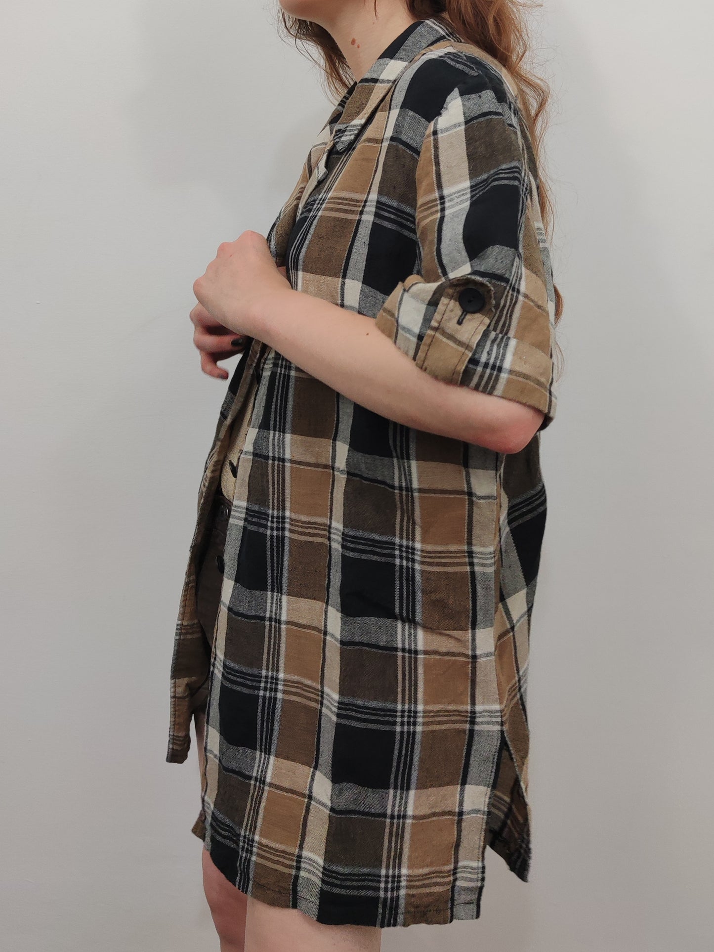 Vintage Checkered 100% Linen Shirt