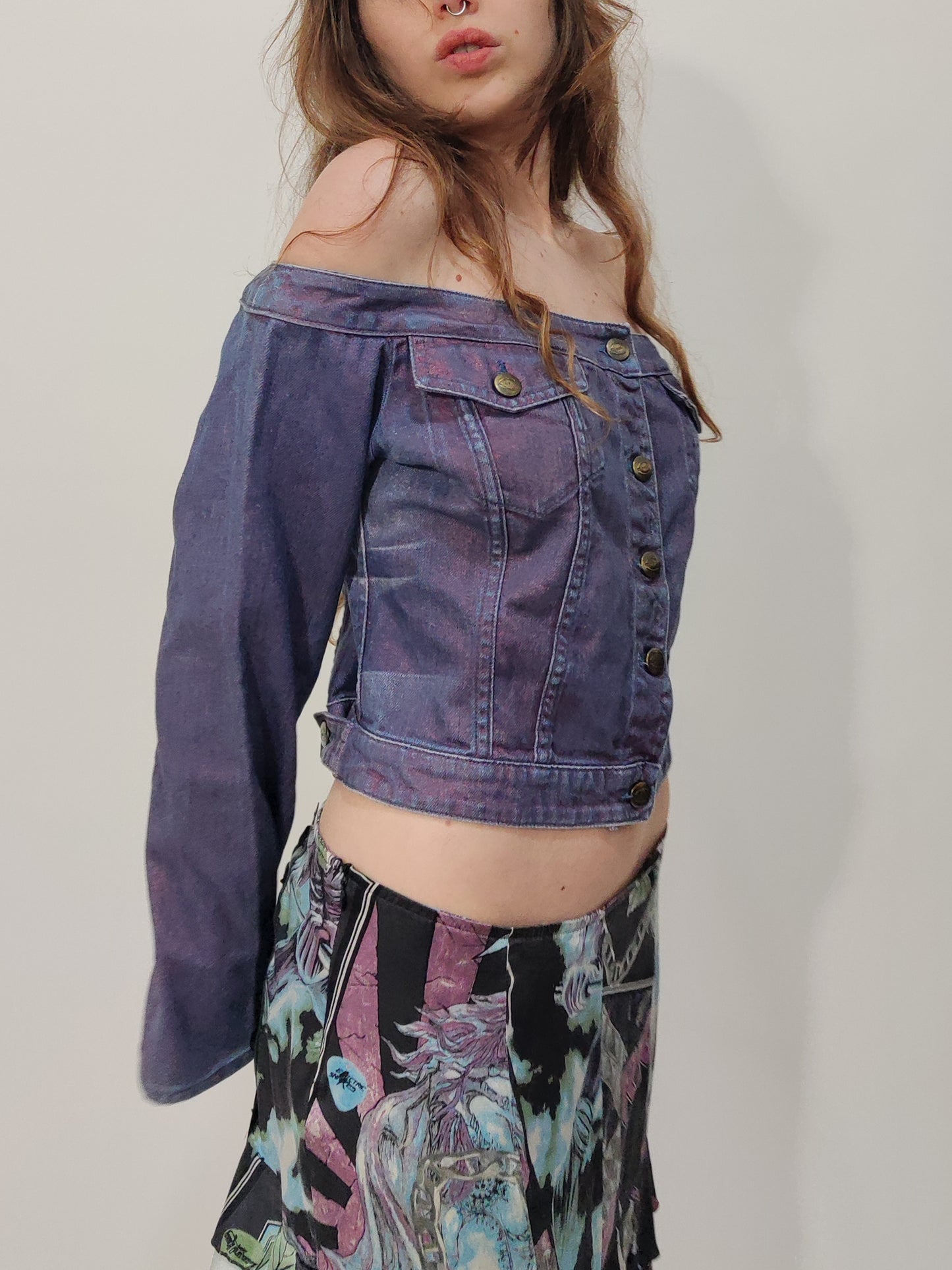 Just Cavalli Vintage Denim Off Shoulder Jacket