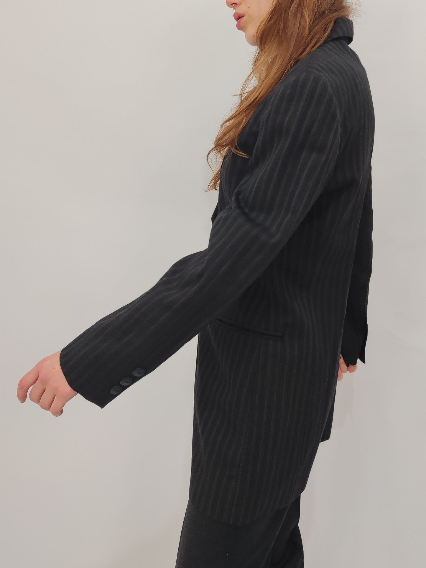 Pure Wool Dark Gray Pinstripe Blazer