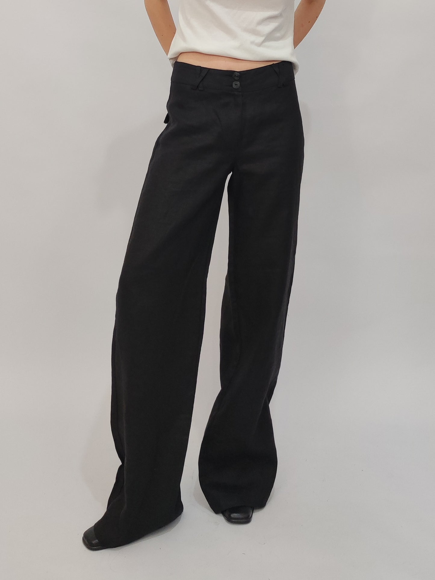 100% Linen Black Pants - Deadstock