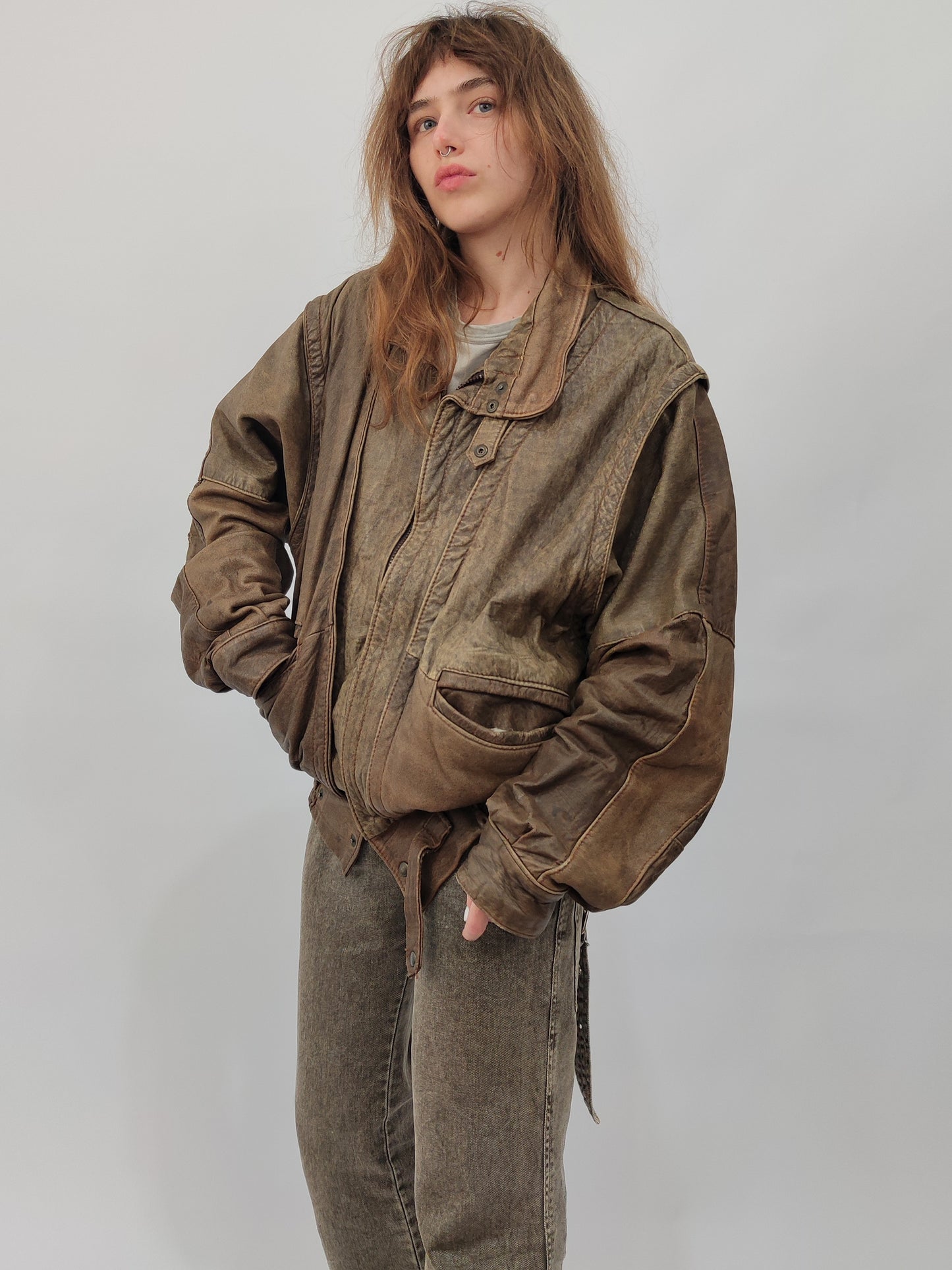 '80s Distressed Leather Bomber - Def.