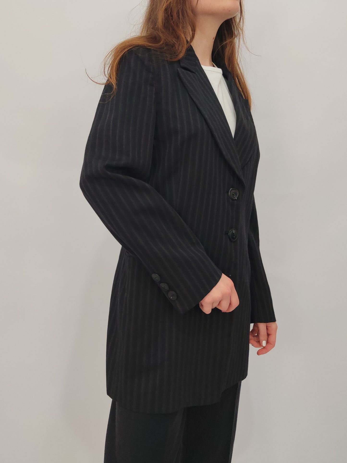 Pure Wool Dark Gray Pinstripe Blazer
