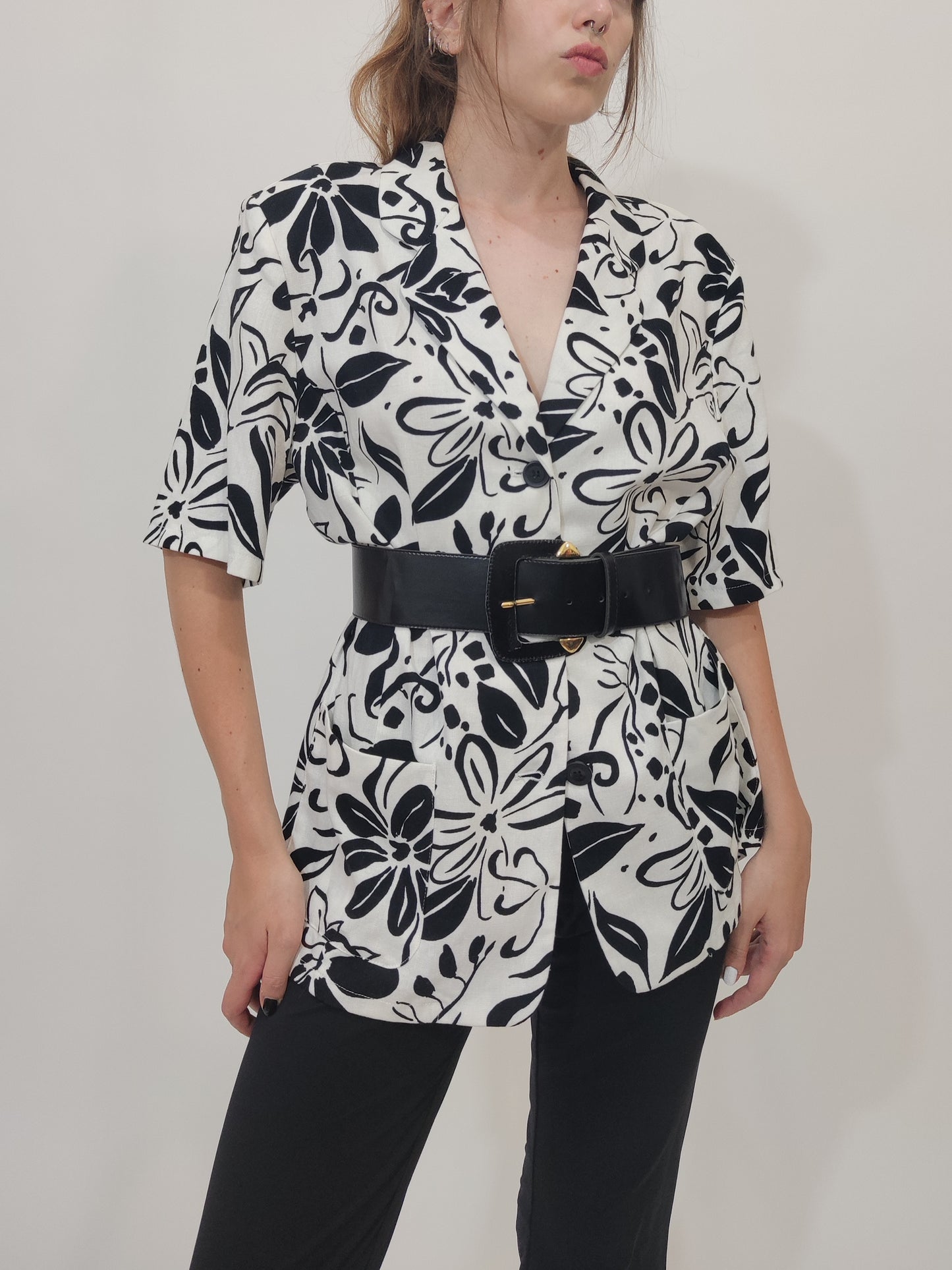 Black and White Floral Vintage Blazer