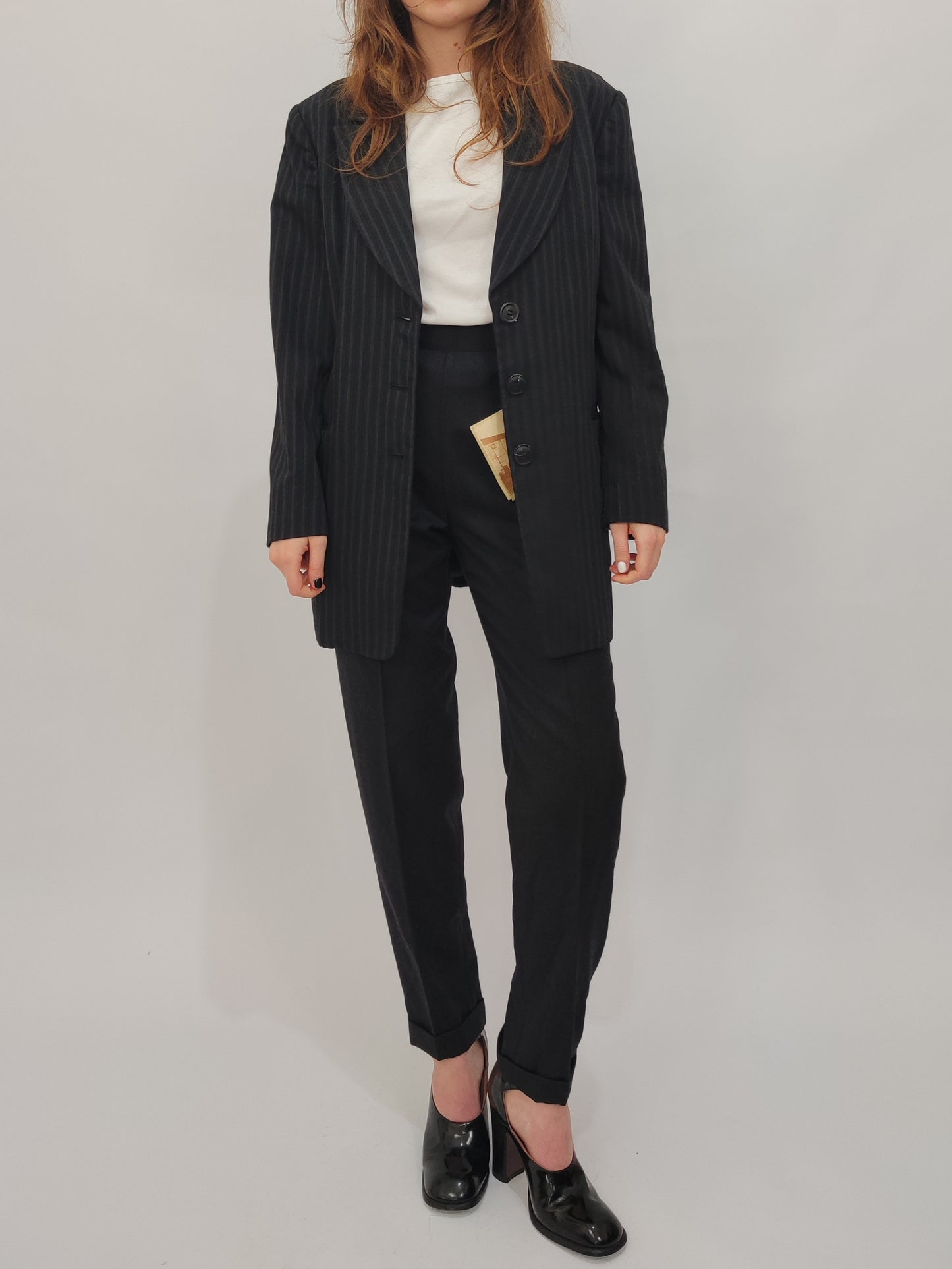 Pure Wool Dark Gray Pinstripe Blazer