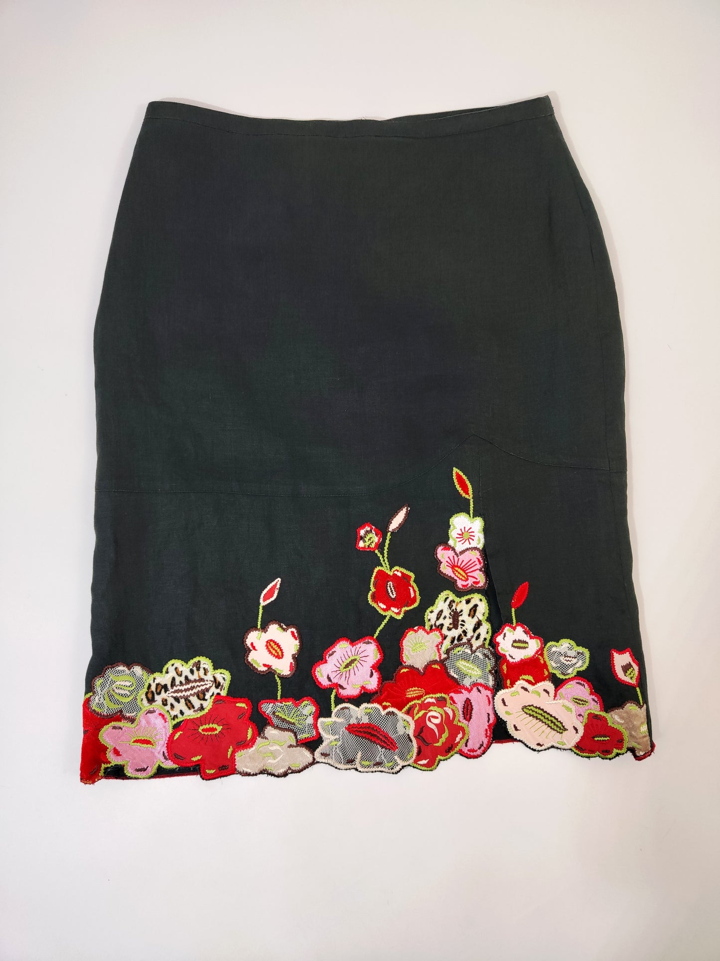 '80s Linen Embroidered Skirt - S/M