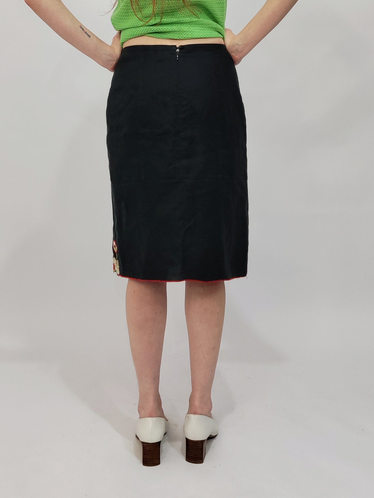 '80s Linen Embroidered Skirt - S/M