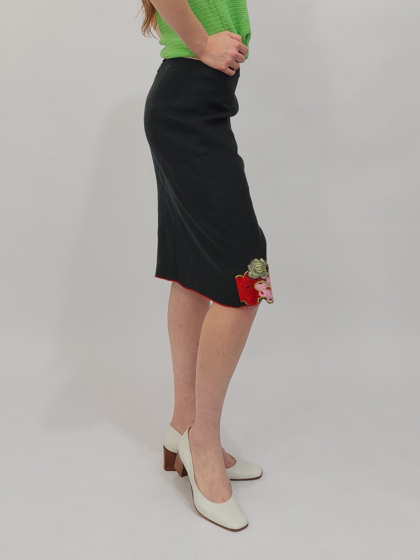 '80s Linen Embroidered Skirt - S/M