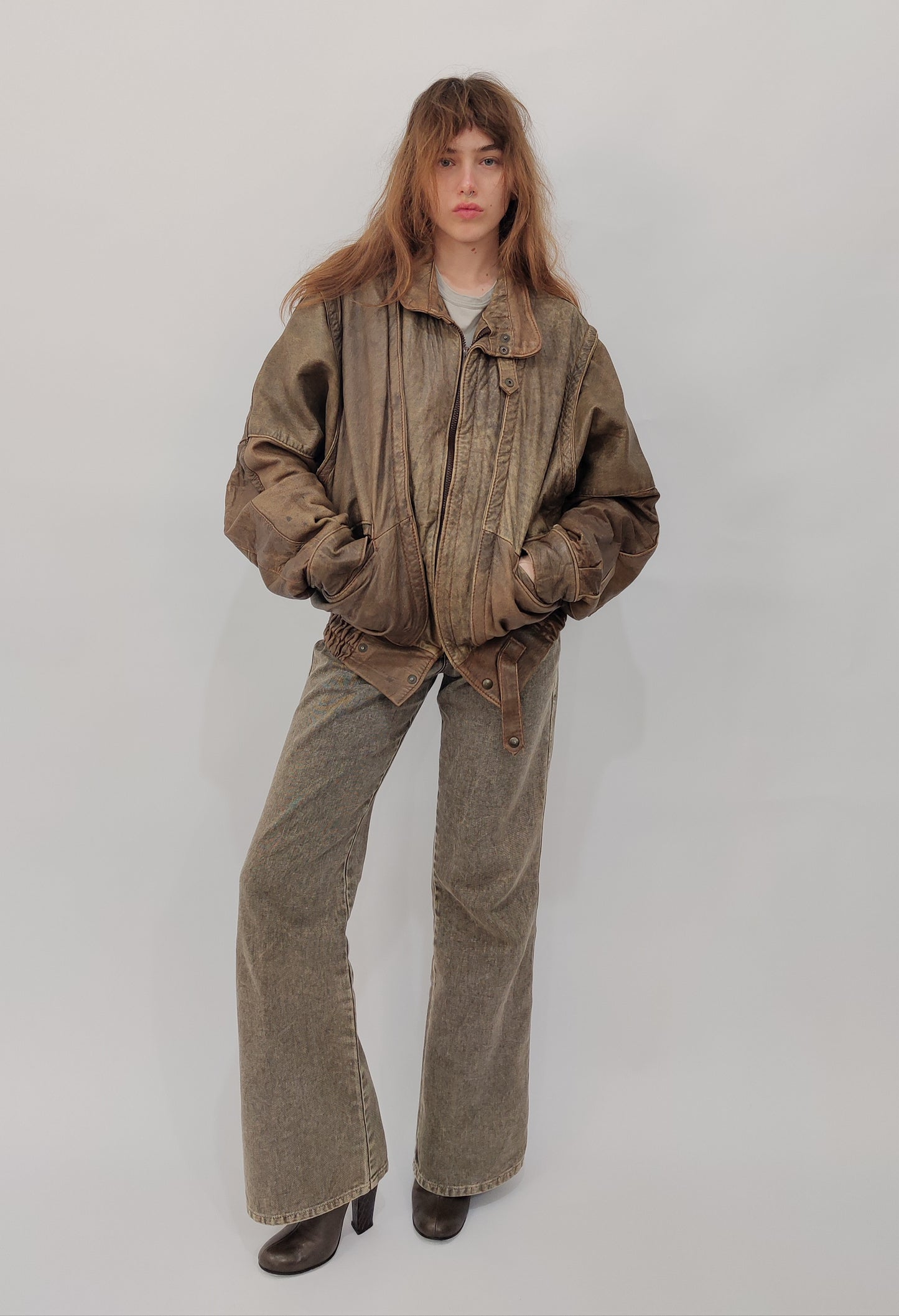 '80s Distressed Leather Bomber - Def.