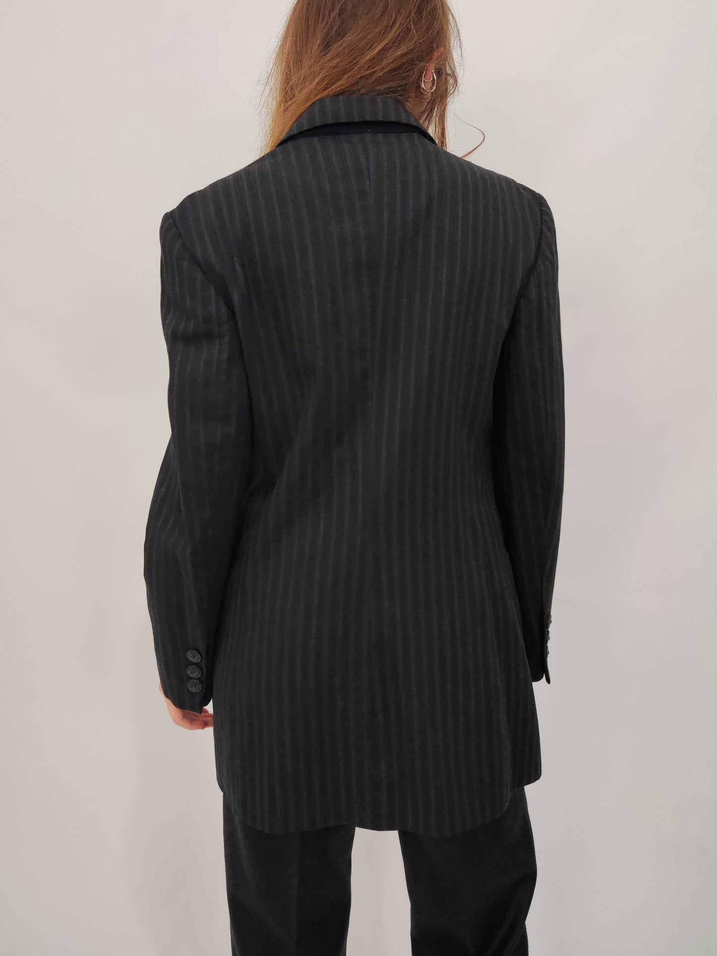 Pure Wool Dark Gray Pinstripe Blazer
