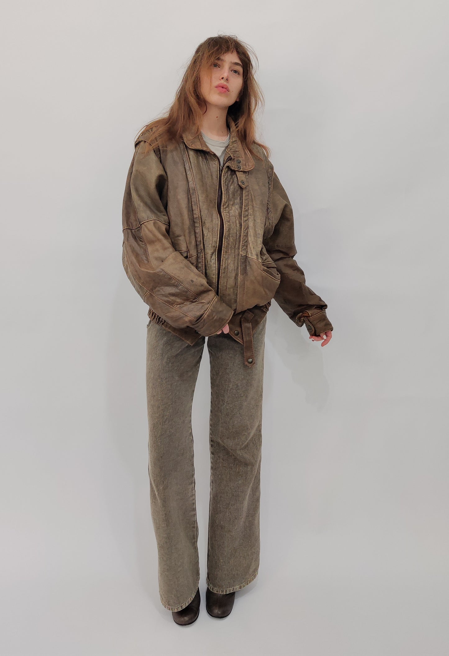 '80s Distressed Leather Bomber - Def.