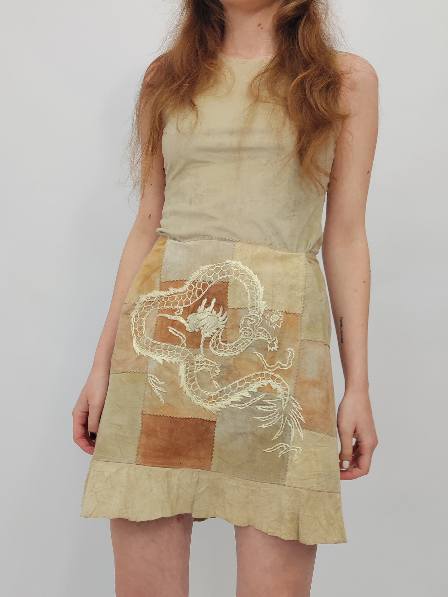 Y2K Suede Embroidered Skirt