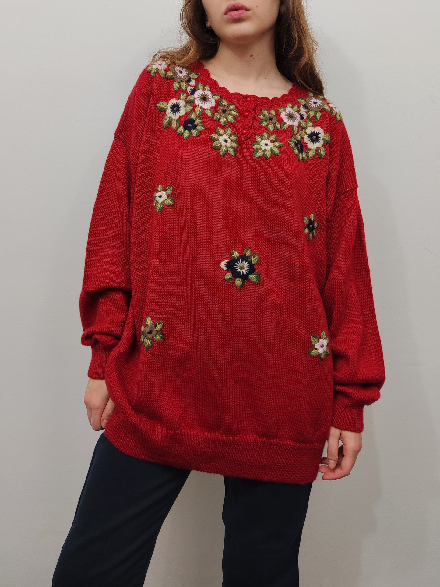 Floral Embroidered Wool Jumper