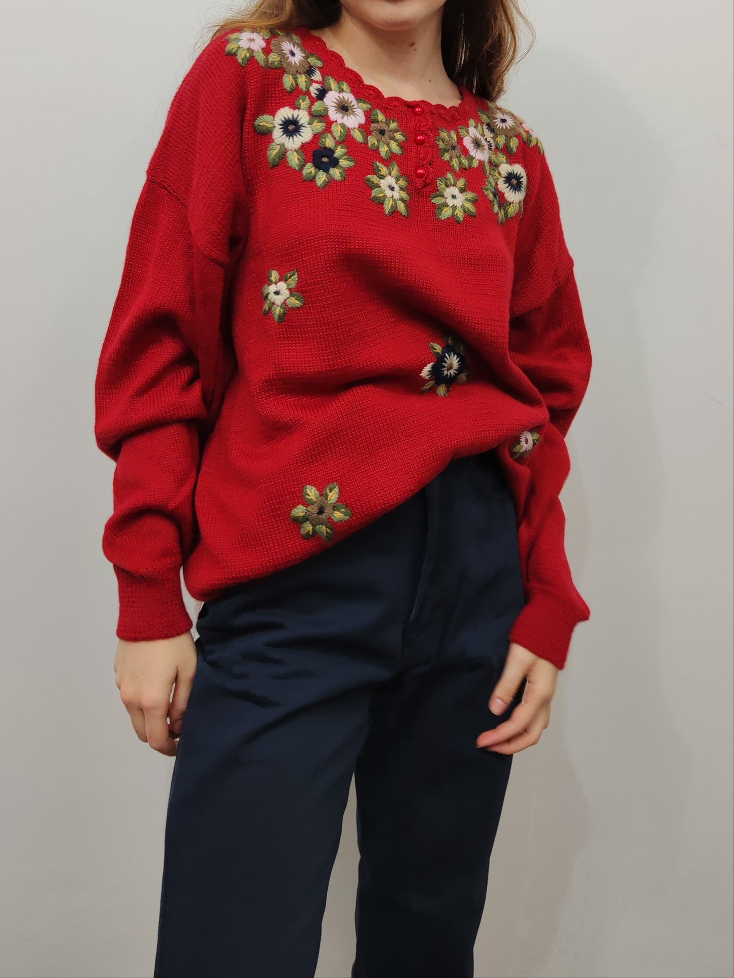 Floral Embroidered Wool Jumper