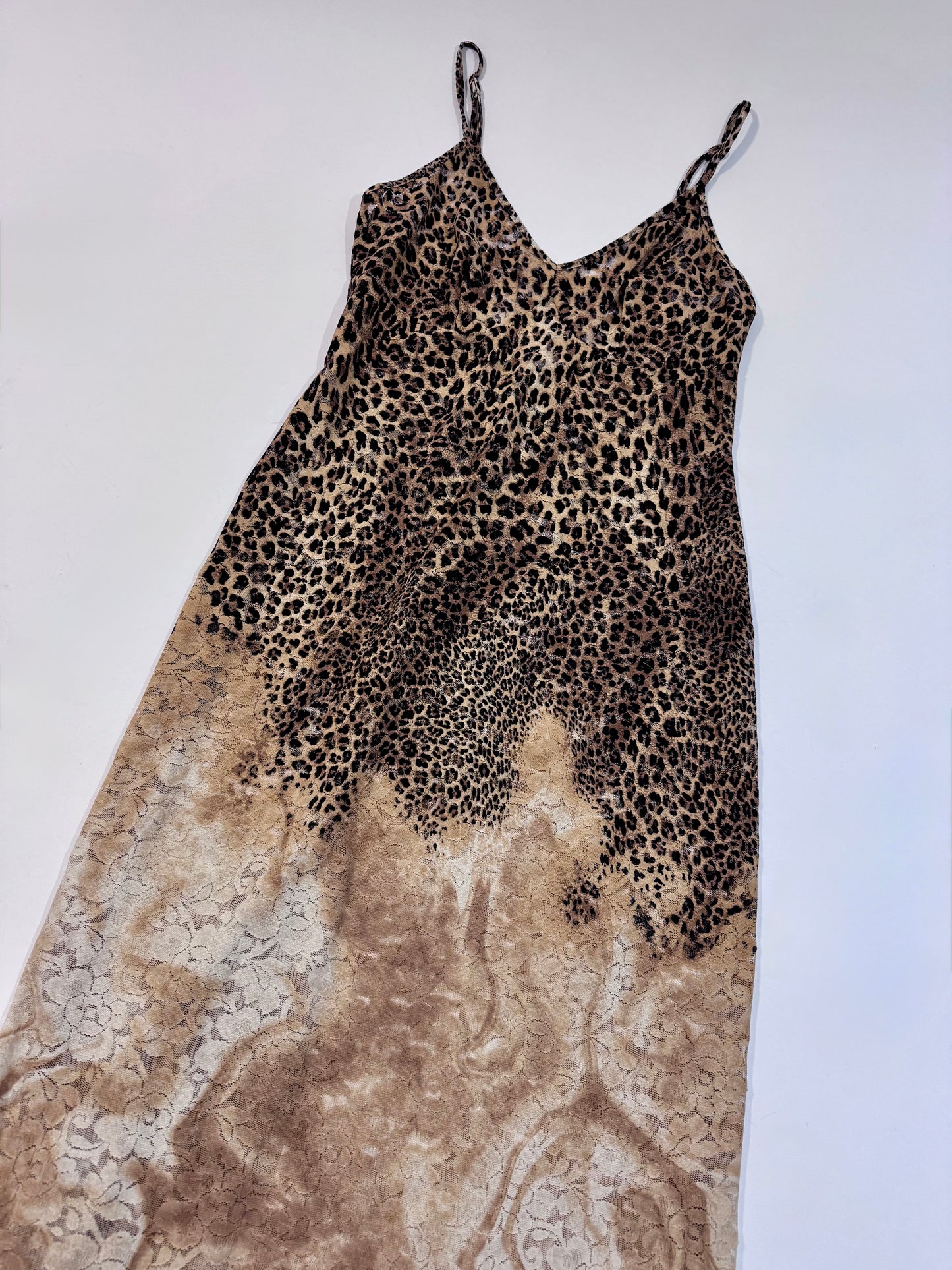 Late '90s Leopard Print Lace Slip Dress - Size L