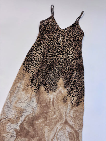 Late '90s Leopard Print Lace Slip Dress - Size L