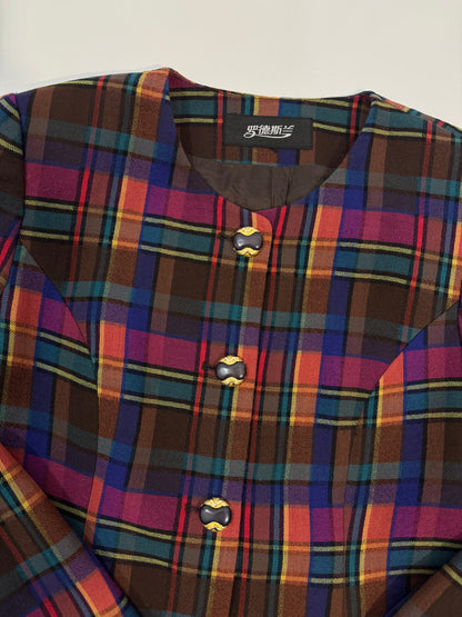 '80s Tailored Chinese Checkered Blazer