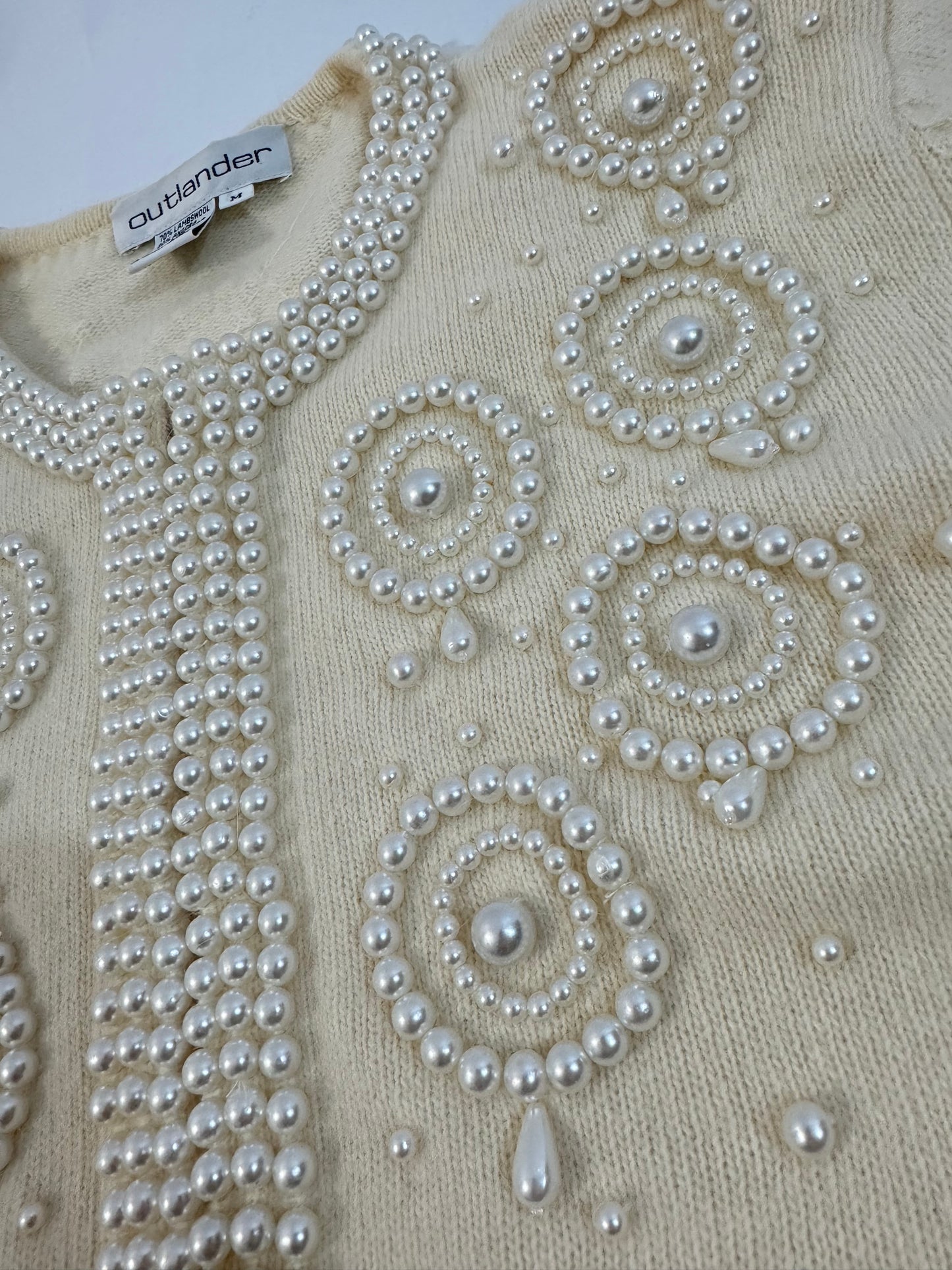 Vintage Pearl Embellished Angora Cardigan