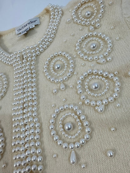 Vintage Pearl Embellished Angora Cardigan