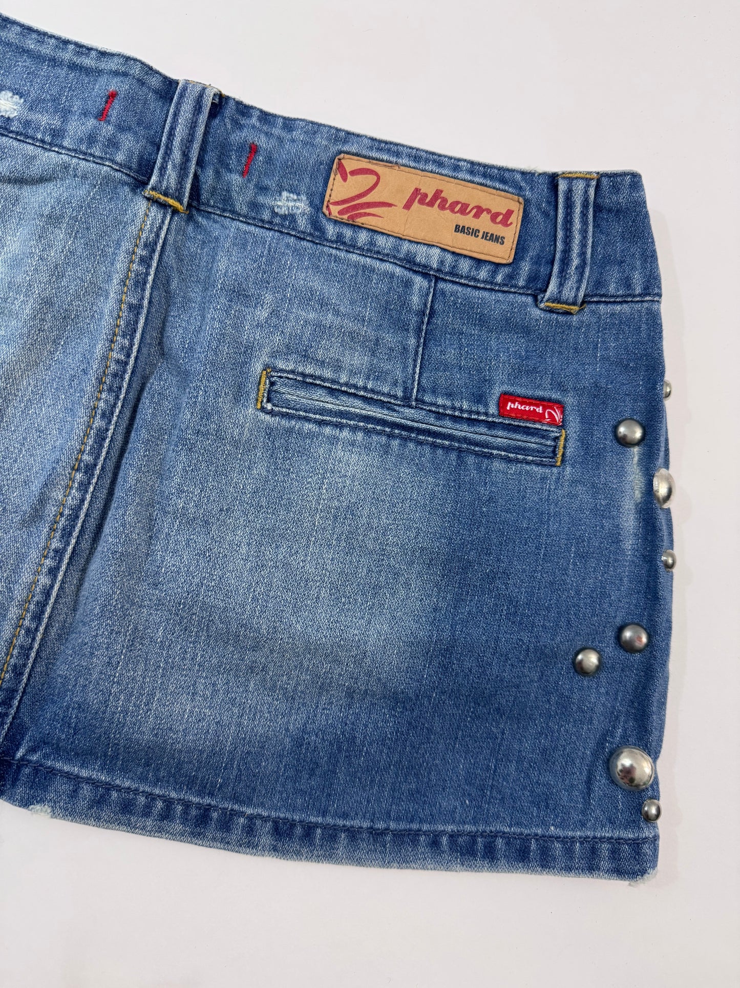 Low Waist Studded Denim Skirt - Deadstock