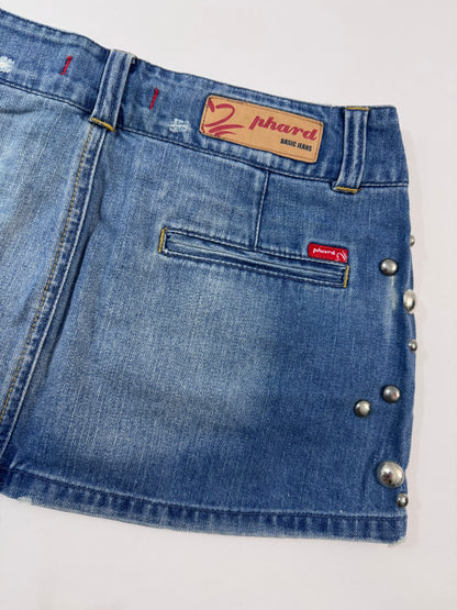 Low Waist Studded Denim Skirt - Deadstock
