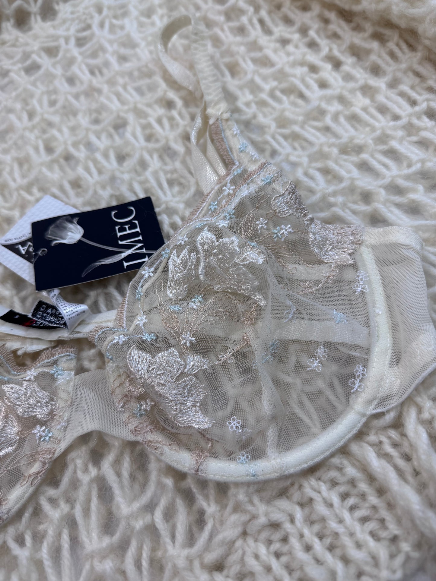 IMEC Vintage Deadstock Embroidered Nude Lace Bra