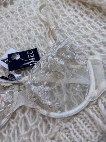 IMEC Vintage Deadstock Embroidered Nude Lace Bra