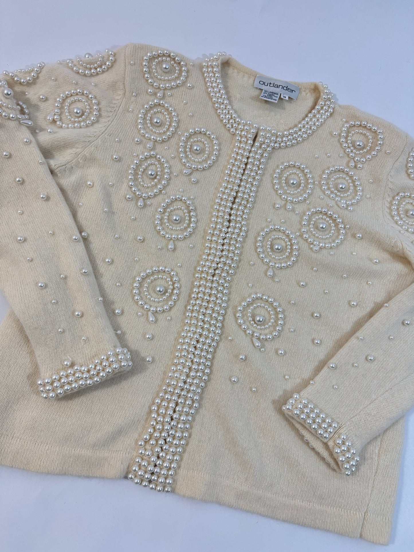 Vintage Pearl Embellished Angora Cardigan