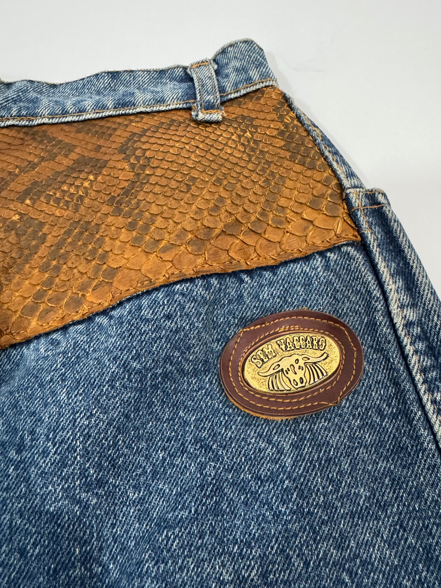 Sem Vaccaro Denim & Leather Skirt