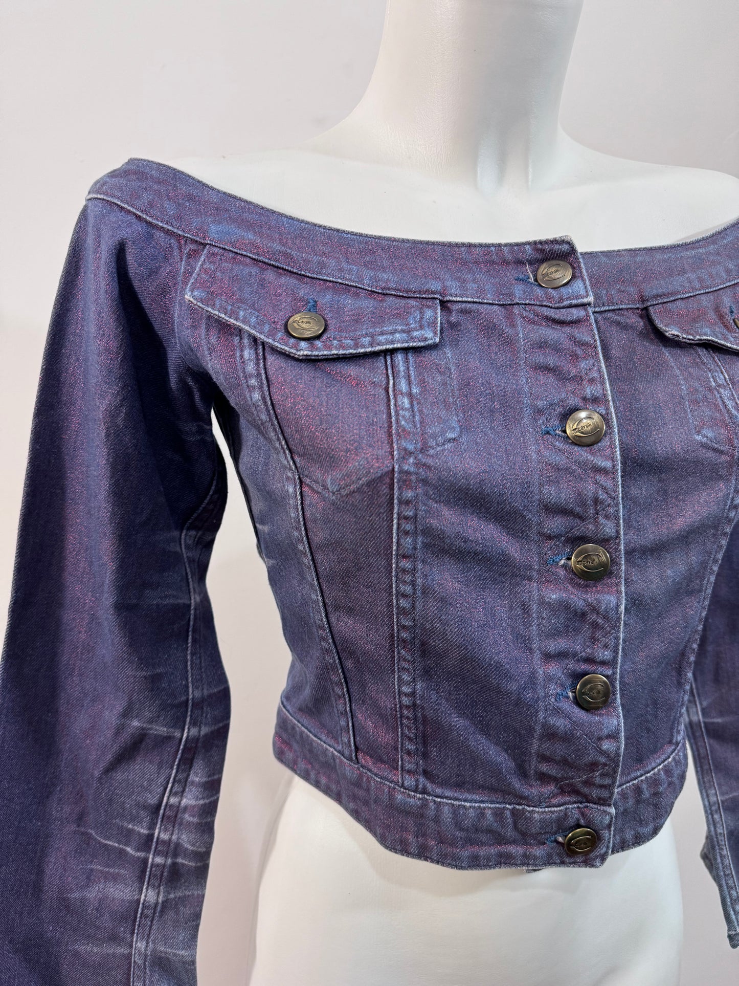 Just Cavalli Vintage Denim Off Shoulder Jacket