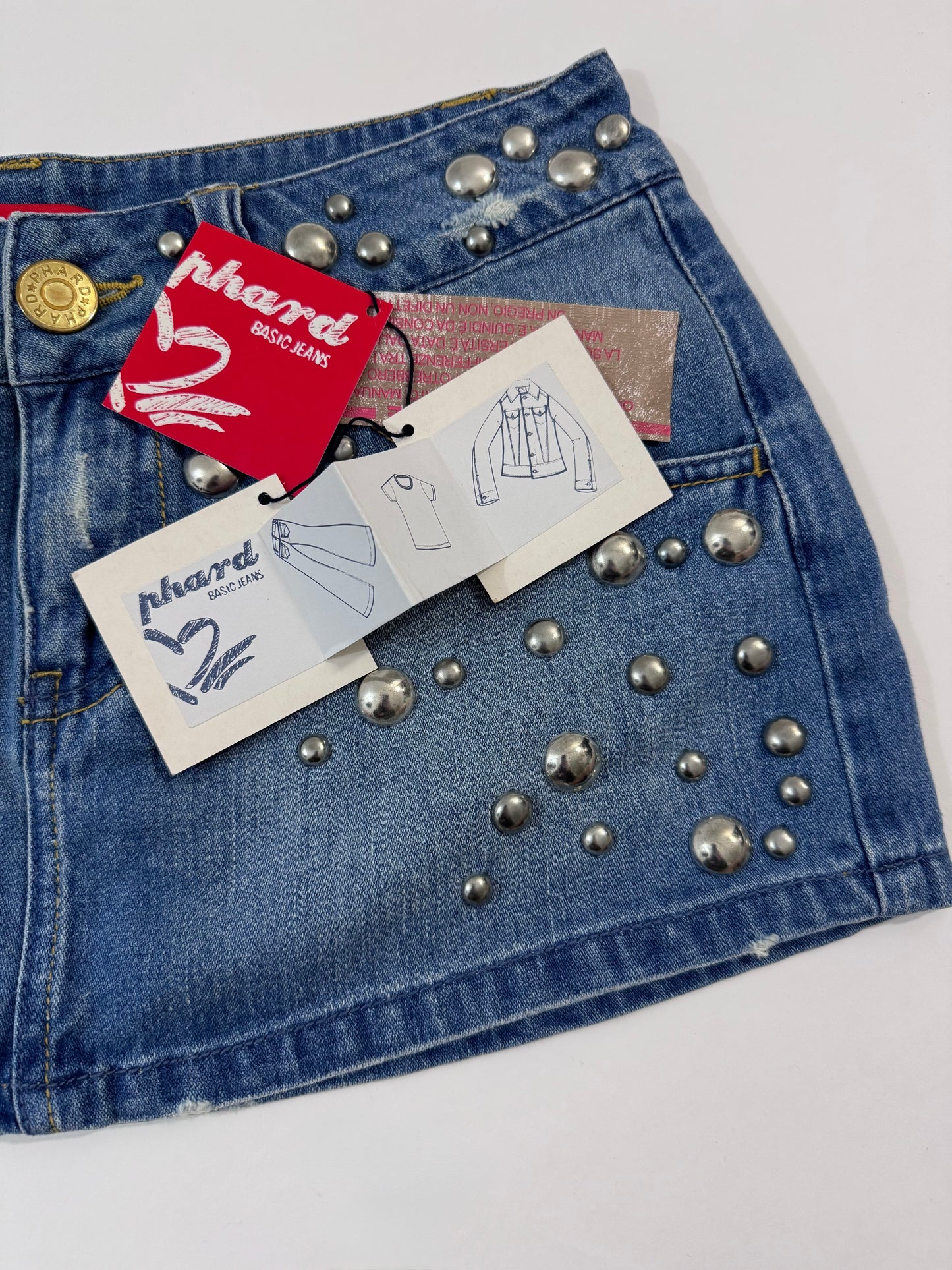 Low Waist Studded Denim Skirt - Deadstock