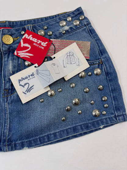 Low Waist Studded Denim Skirt - Deadstock