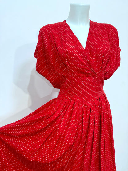 ‘80s Vintage Polka Dot Dress - M/L - Small Def.