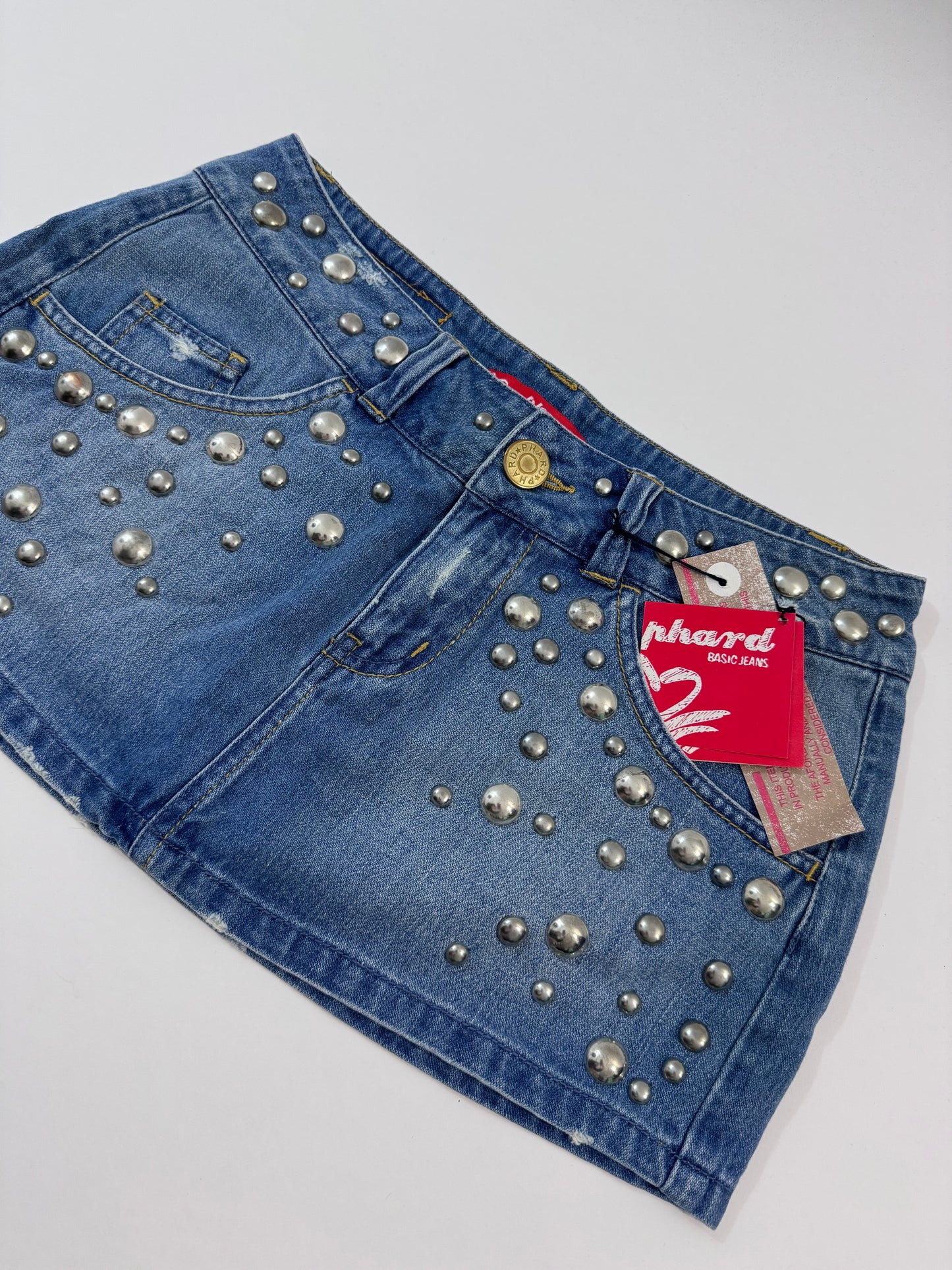 Low Waist Studded Denim Skirt - Deadstock