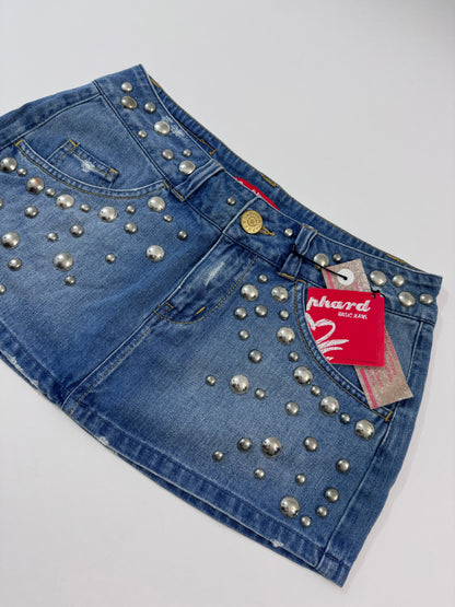Low Waist Studded Denim Skirt - Deadstock
