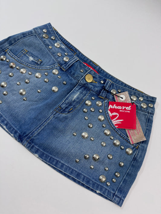Low Waist Studded Denim Skirt - Deadstock