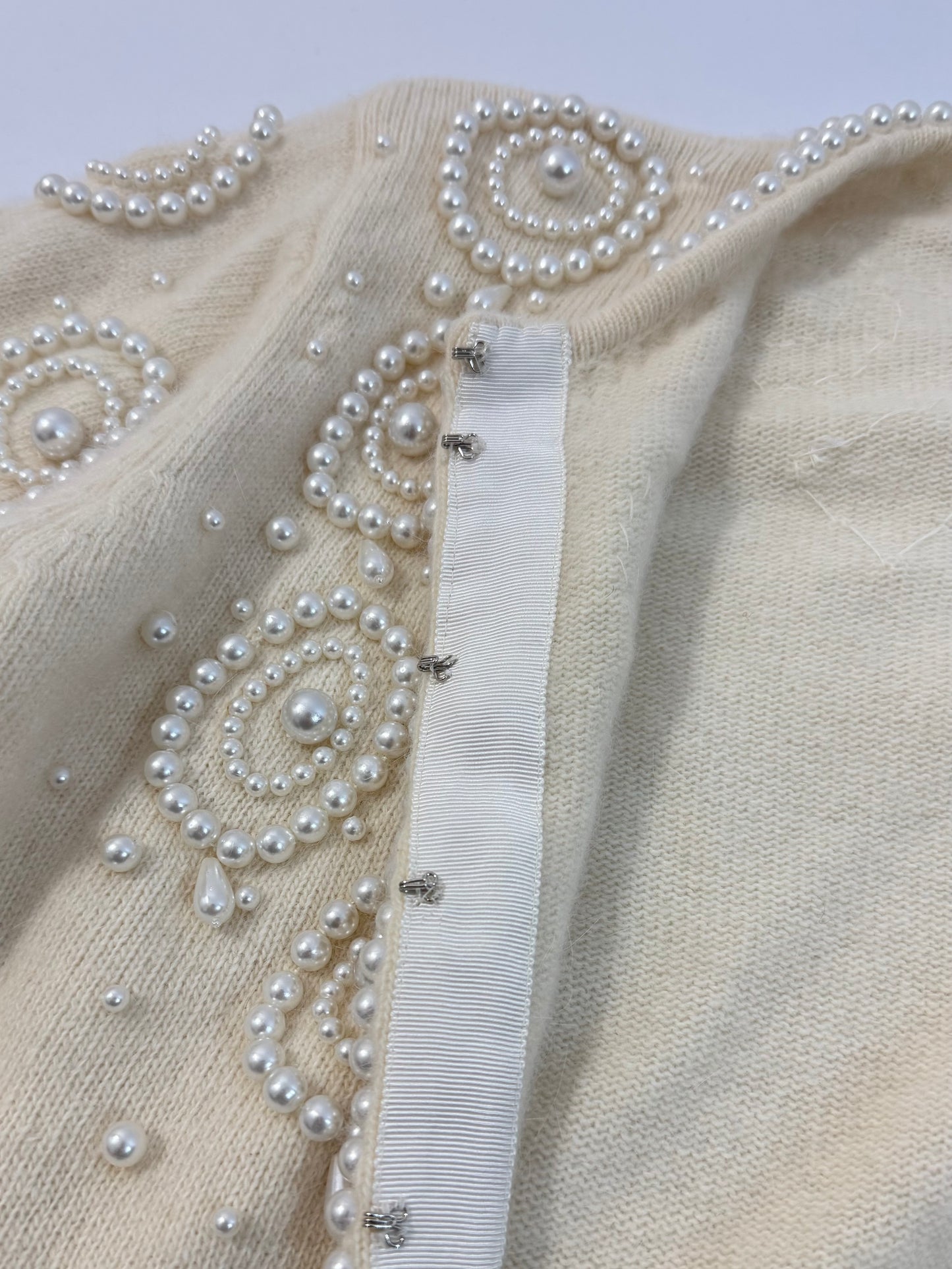 Vintage Pearl Embellished Angora Cardigan