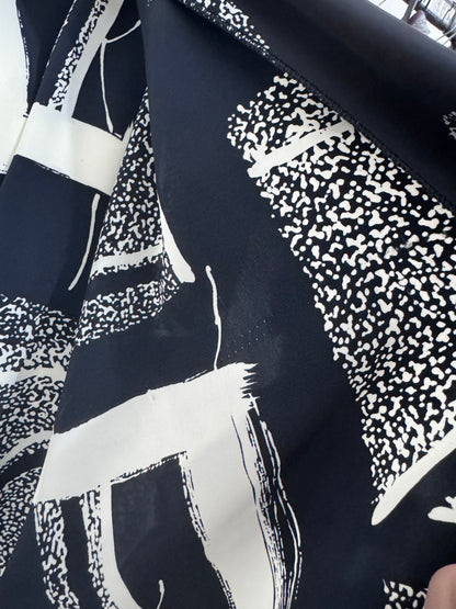 ‘90s Vintage Silk Blend Black and White Chemisier Dress
