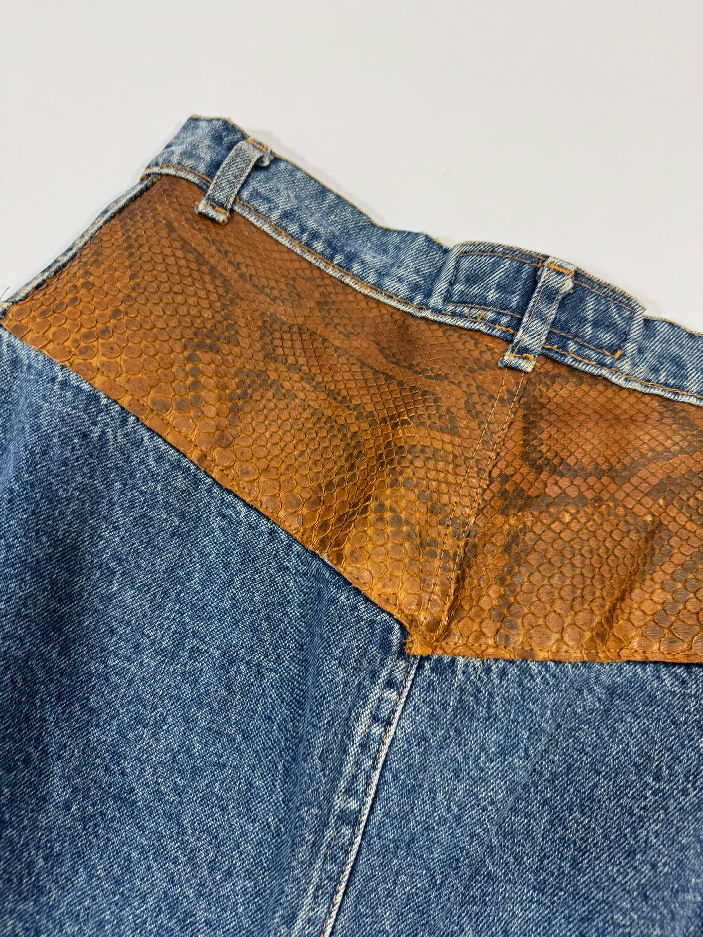 Sem Vaccaro Denim & Leather Skirt