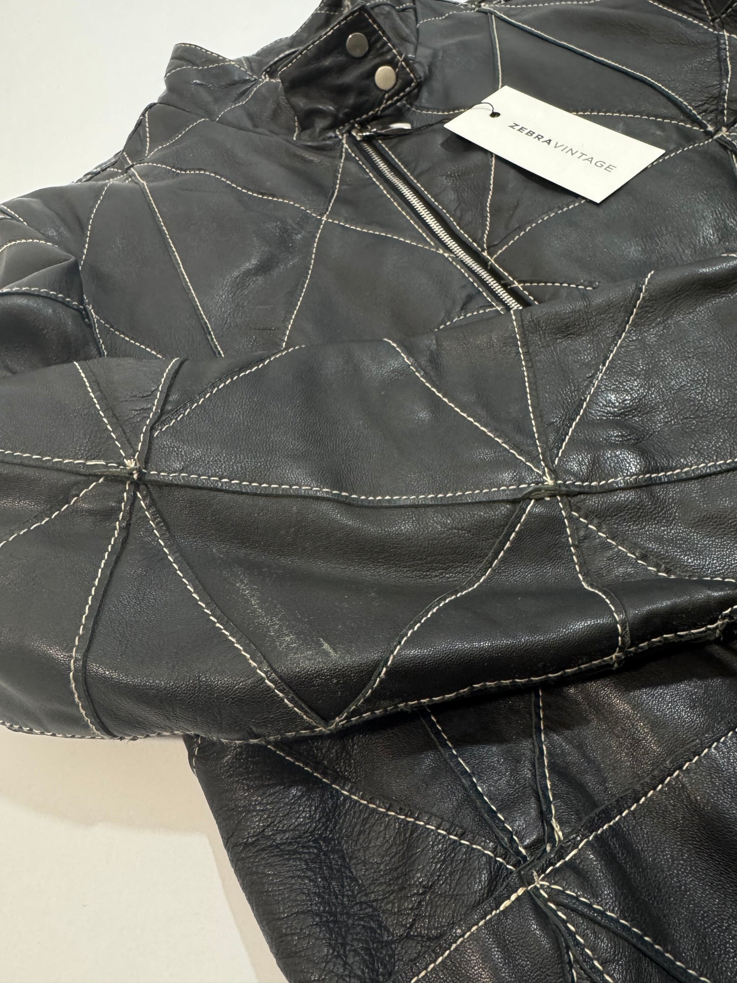 Early '90s Contrast Stitching Leather Jacket - GC