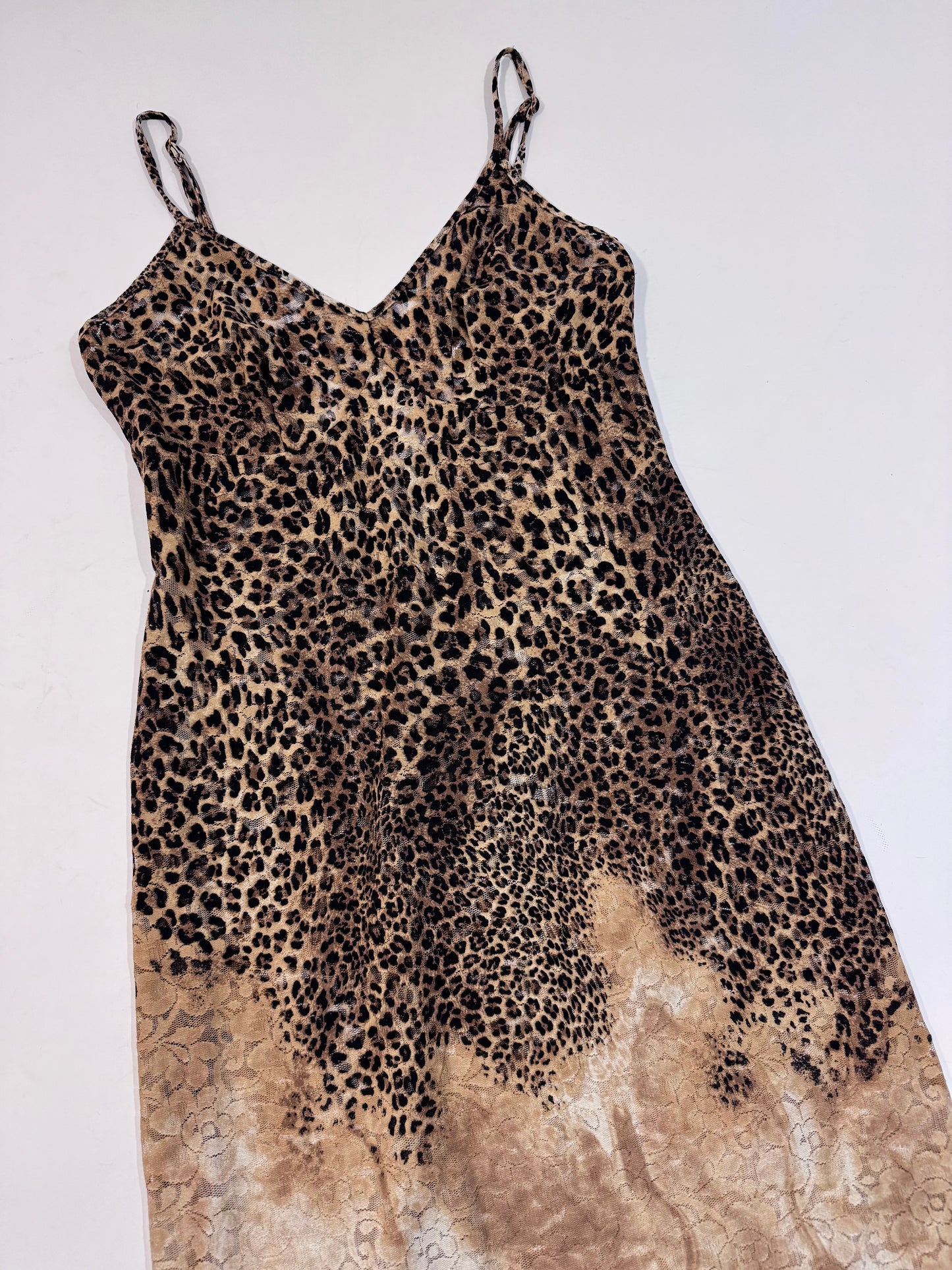 Late '90s Leopard Print Lace Slip Dress - Size L