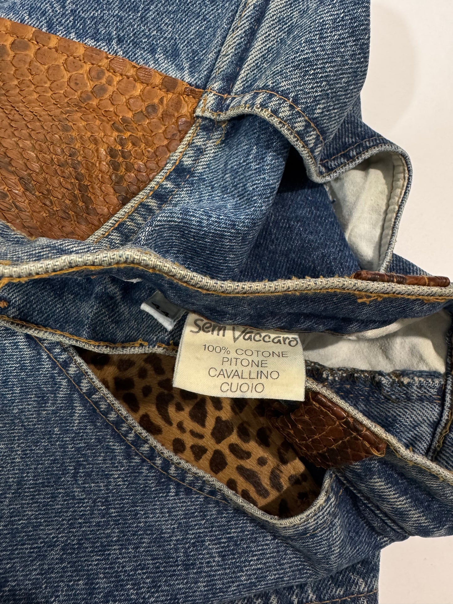 Sem Vaccaro Denim & Leather Skirt