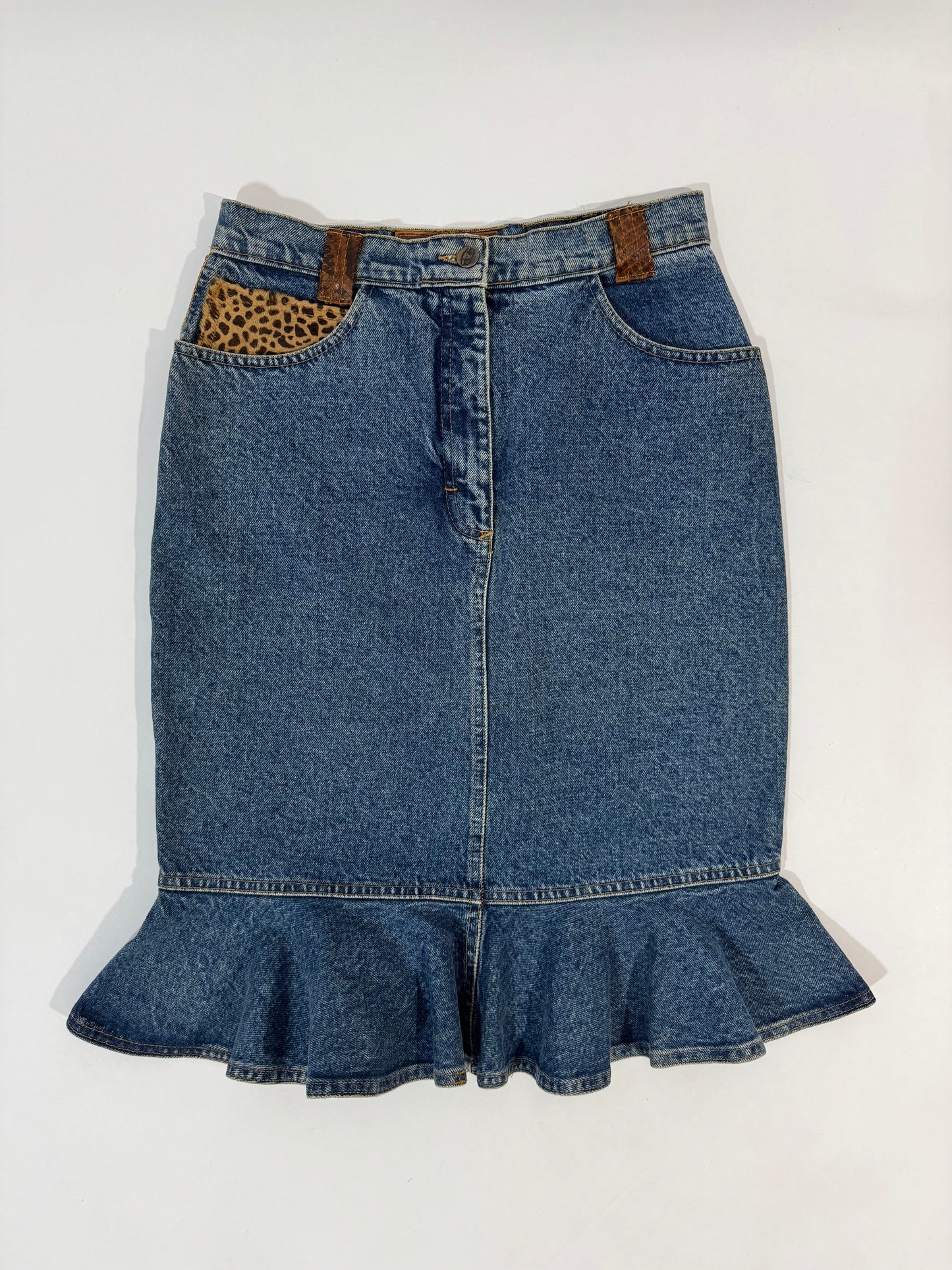 Sem Vaccaro Denim & Leather Skirt