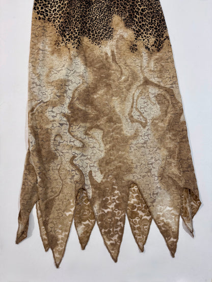 Late '90s Leopard Print Lace Slip Dress - Size L