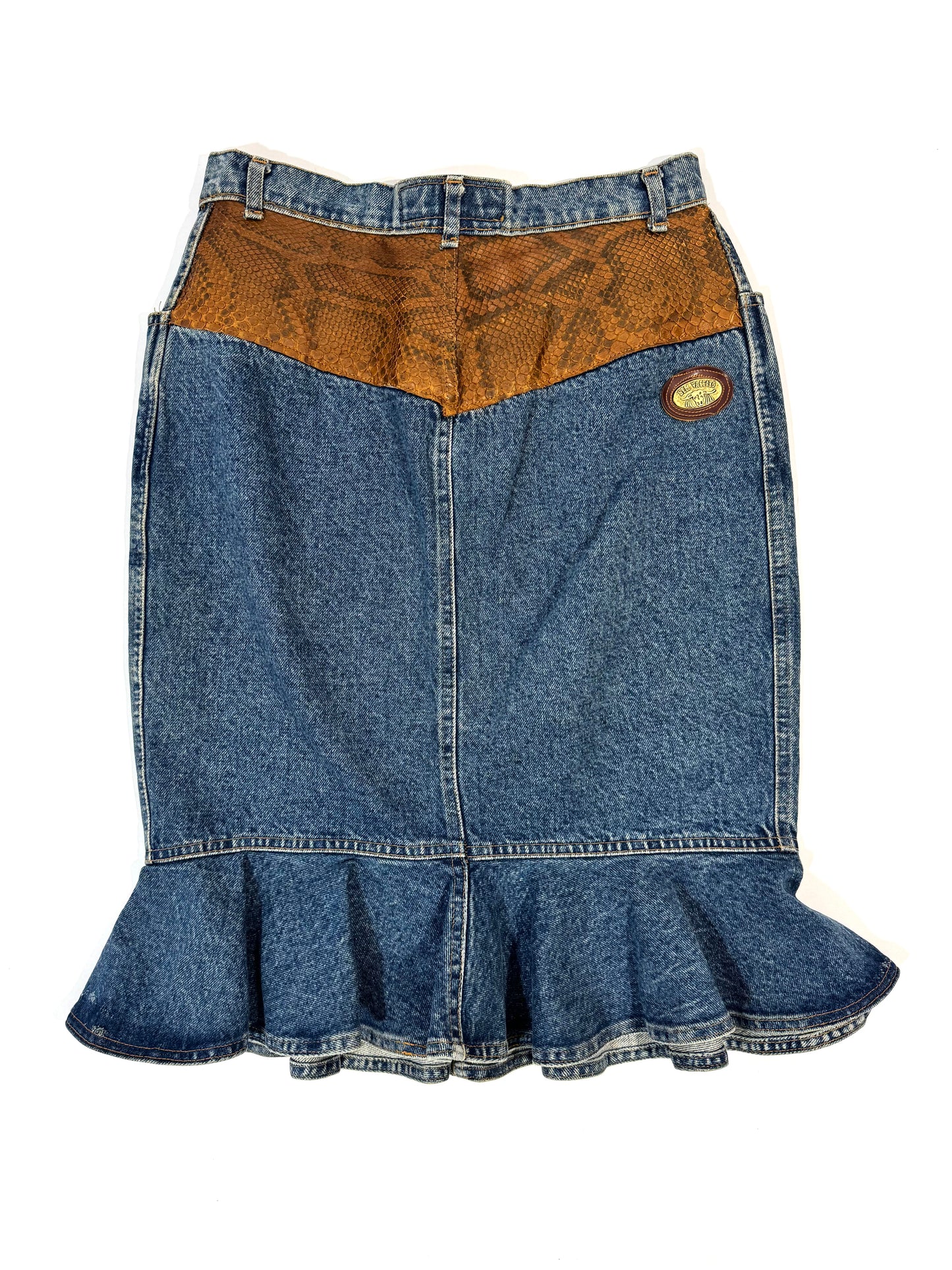 Sem Vaccaro Denim & Leather Skirt