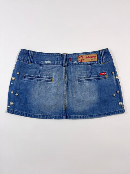 Low Waist Studded Denim Skirt - Deadstock