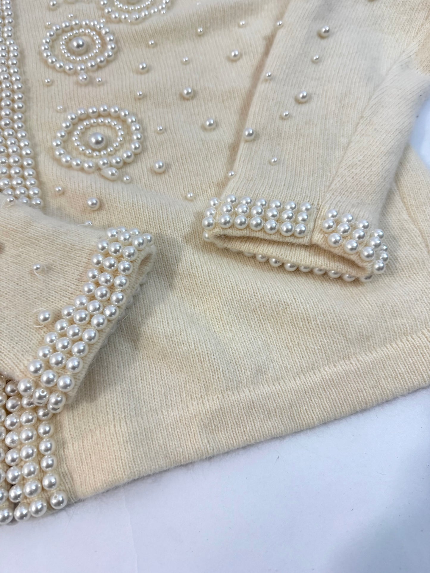 Vintage Pearl Embellished Angora Cardigan