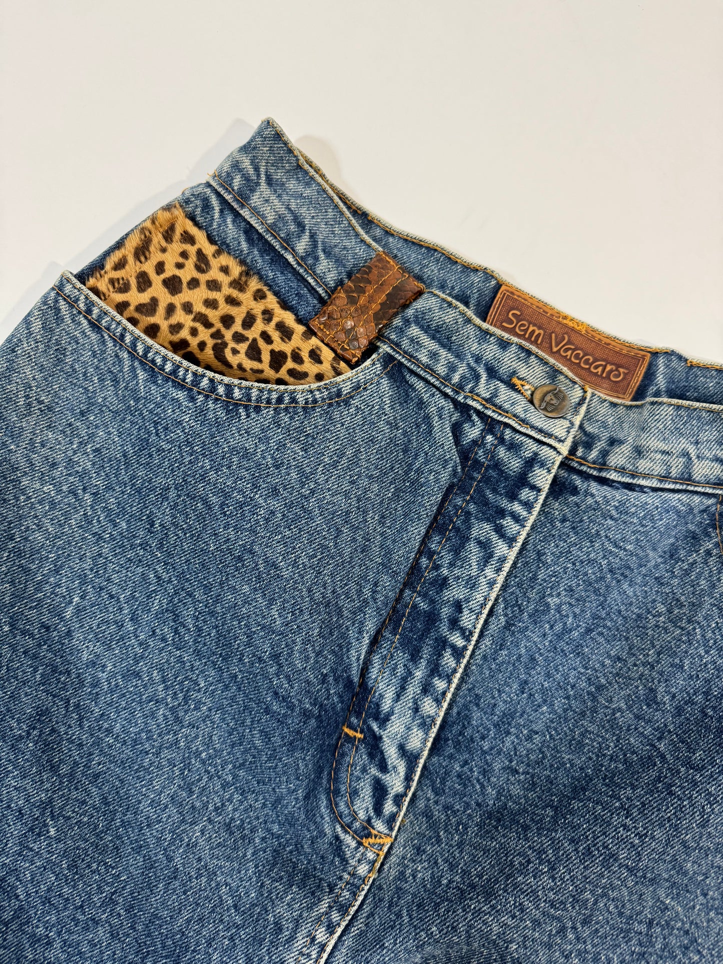 Sem Vaccaro Denim & Leather Skirt