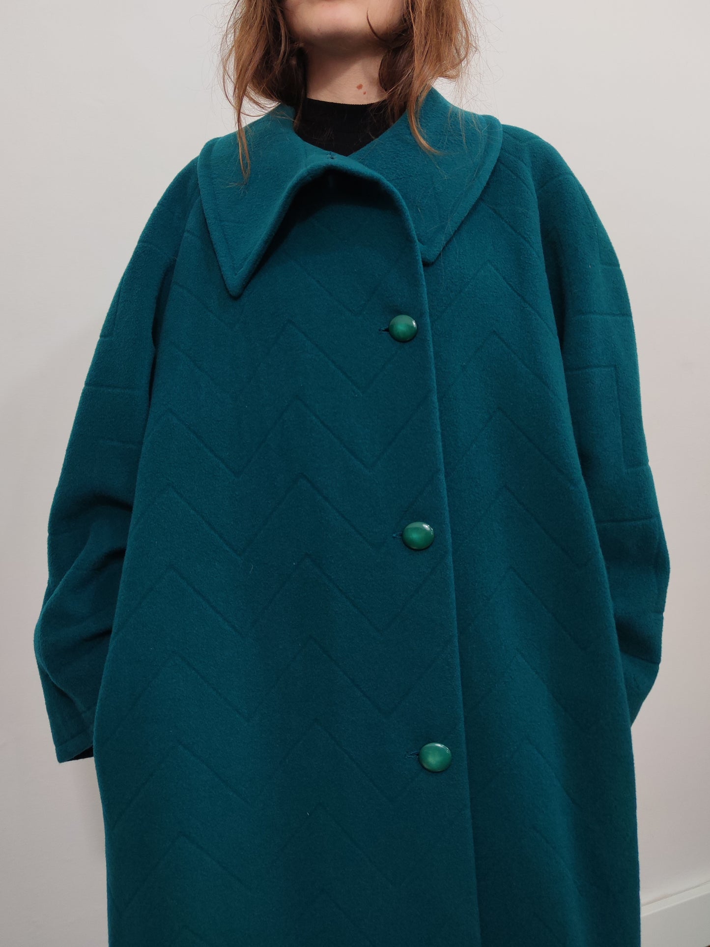 '80s Wool Teal Green Coat- Size L