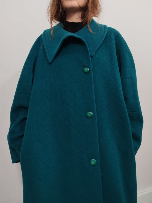 '80s Wool Teal Green Coat- Size L